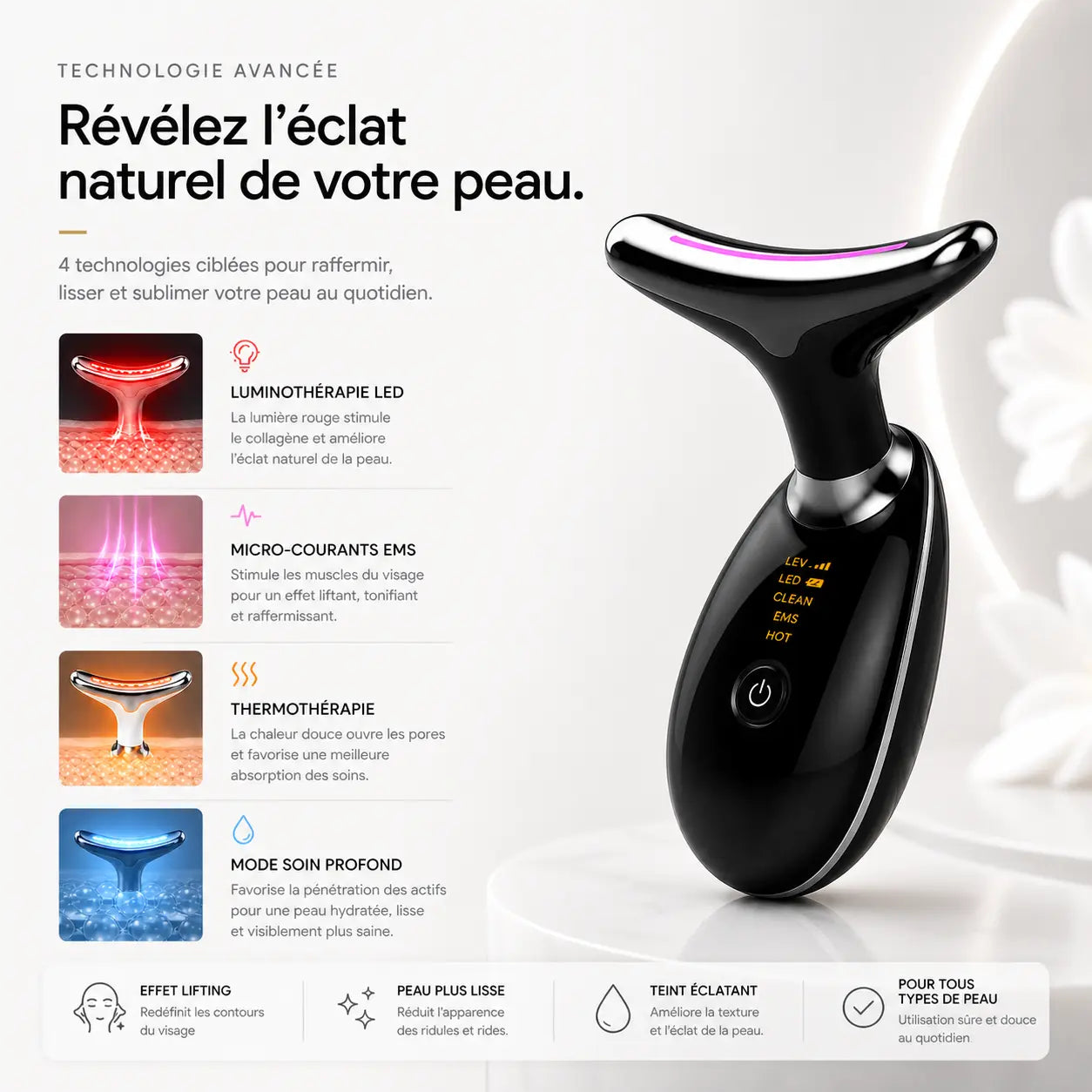 Lovelya GlowPulse Pro™ – Appareil Lifting Cou EMS LED Anti-Âge LOVELYA